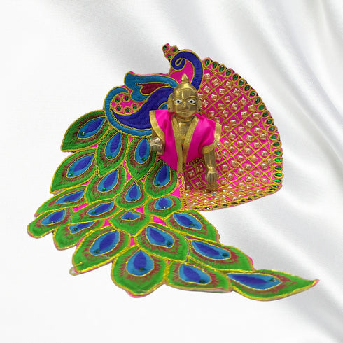 Peacock Feather Designer Dress For Laddu Gopal (Handcrafted Poshak) Size-6