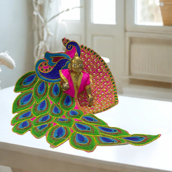 Peacock Feather Designer Dress For Laddu Gopal (Handcrafted Poshak) Size-6