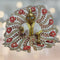 Laddu Gopal Fancy Designer Poshak – White and Red Floral Peacock Style Dress with Pearl and Stone Work Size-6