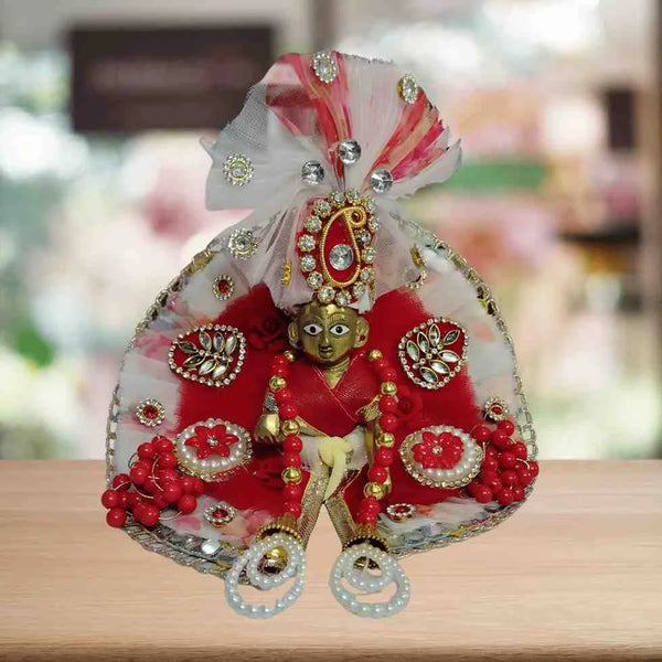 Divine Red & White Laddu Gopal Poshak – Elegant & Traditional SIZE-2