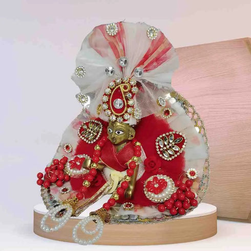 Divine Red & White Laddu Gopal Poshak – Elegant & Traditional SIZE-2