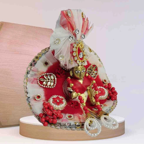 Divine Red & White Laddu Gopal Poshak – Elegant & Traditional SIZE-2