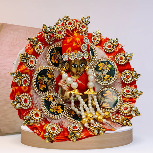 Heavy Orange Dress with Mala & Stone Pagdi for a Majestic Look for Bal Gopal Ji Size-3