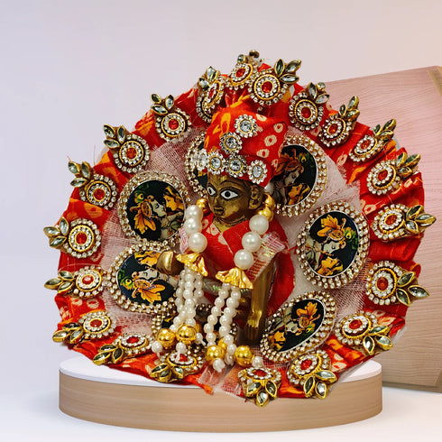 Heavy Orange Dress with Mala & Stone Pagdi for a Majestic Look for Bal Gopal Ji Size-3