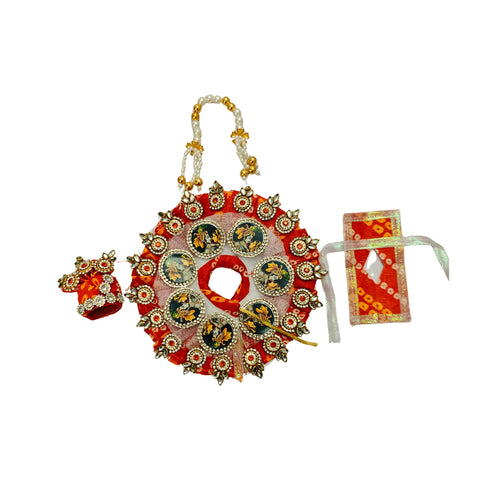 Heavy Orange Dress with Mala & Stone Pagdi for a Majestic Look for Bal Gopal Ji Size-3