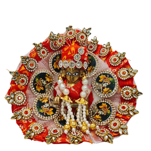 Heavy Orange Dress with Mala & Stone Pagdi for a Majestic Look for Bal Gopal Ji Size-3