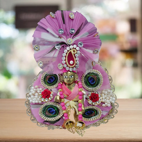 Graceful Light Purple Peacock Design Dress for Laddu Gopal Ji Size-3