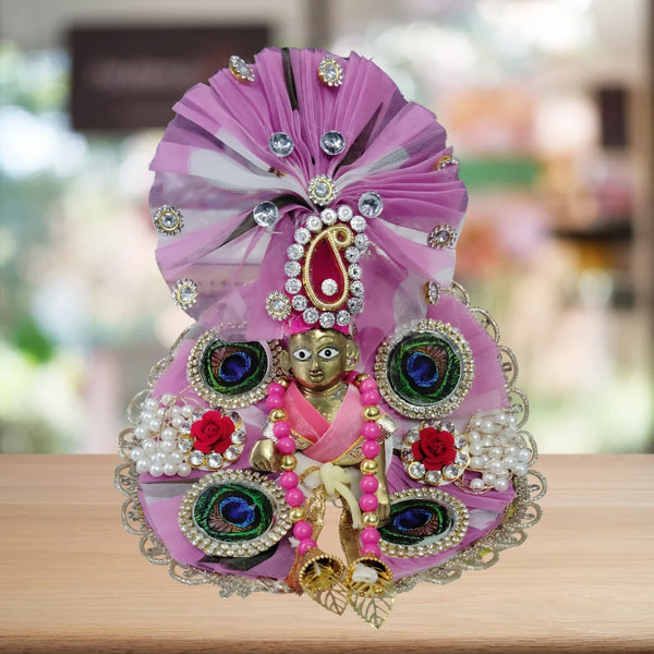 Graceful Light Purple Peacock Design Dress for Laddu Gopal Ji Size-3