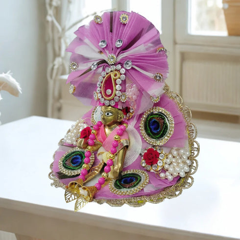 Graceful Light Purple Peacock Design Dress for Laddu Gopal Ji Size-3