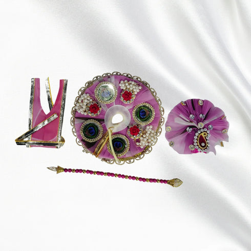 Graceful Light Purple Peacock Design Dress for Laddu Gopal Ji Size-3