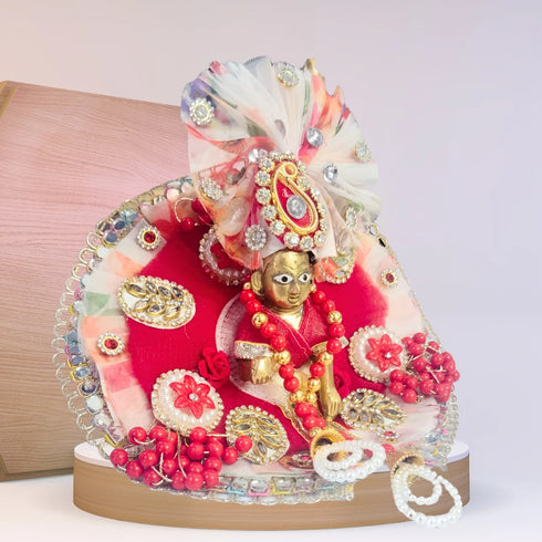 Shaurya Creations Radiant Red Dress with Elegant Floral Work for Laddu Gopal Ji Size-3