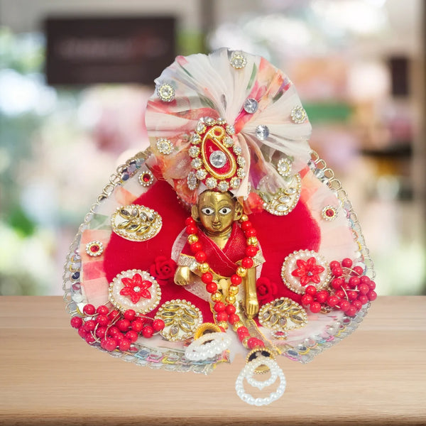 Shaurya Creations Radiant Red Dress with Elegant Floral Work for Laddu Gopal Ji Size-3