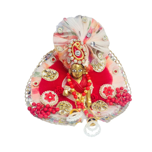 Shaurya Creations Radiant Red Dress with Elegant Floral Work for Laddu Gopal Ji Size-3