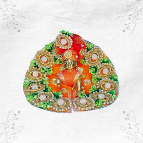 Majestic Orange & Green Heavy Dress with Moti Work for Laddu Gopal Ji Size-4