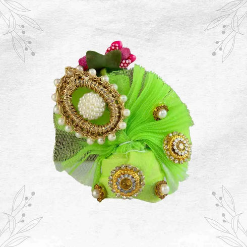 Vibrant Green Moti Heavy Dress with Traditional Touch for Gopal Ji Size-4