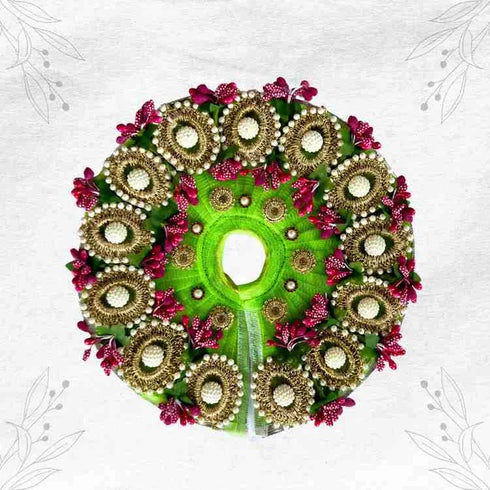 Vibrant Green Moti Heavy Dress with Traditional Touch for Gopal Ji Size-4