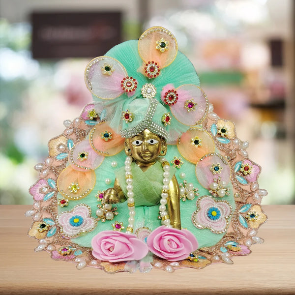 Elegant Mint Green Dress and Pagdi Set for Laddu Gopal Size-5