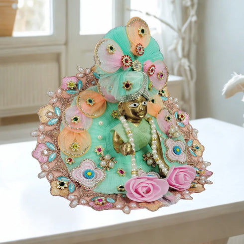Elegant Mint Green Dress and Pagdi Set for Laddu Gopal Size-5