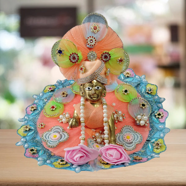 Peach and Blue Fancy Dress with Pagdi for Laddu Gopal Size-4