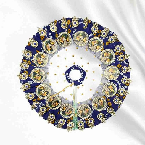 Elegant Blue-White Kanha outfit with pearl and stone work decorated turban and mala for Bal Gopal Ji Size-4