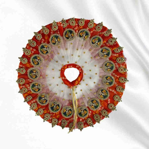 Elegant orange Kanha outfit with pearl and stone work decorated turban and mala for Bal Gopal Ji Size-4
