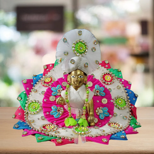 Multicolor Floral Dress with White Pagdi for Thakurji (Laddu Gopal) Size-5