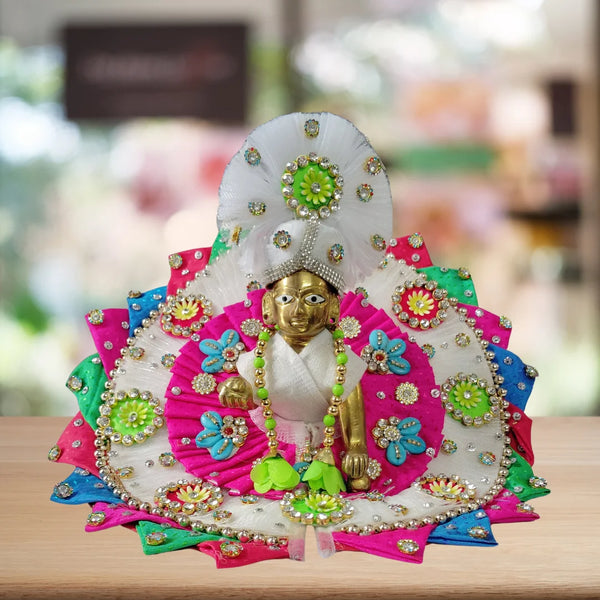Multicolor Floral Dress with White Pagdi for Thakurji (Laddu Gopal) Size-5