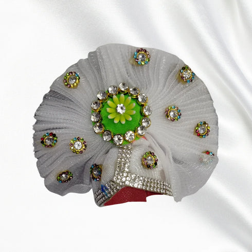 Multicolor Floral Dress with White Pagdi for Thakurji (Laddu Gopal) Size-5