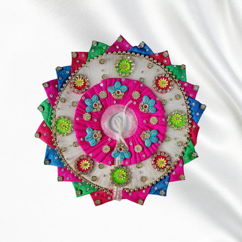 Multicolor Floral Dress with White Pagdi for Thakurji (Laddu Gopal) Size-5