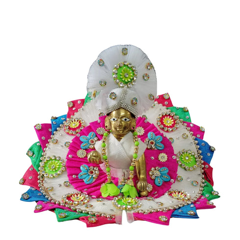 Multicolor Floral Dress with White Pagdi for Thakurji (Laddu Gopal) Size-5