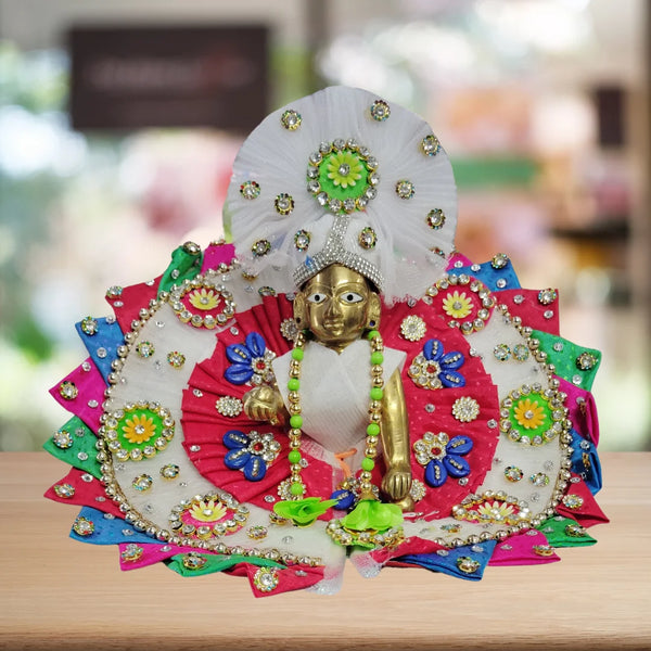 Multicolor Floral Dress with White Pagdi for Thakurji Size-5