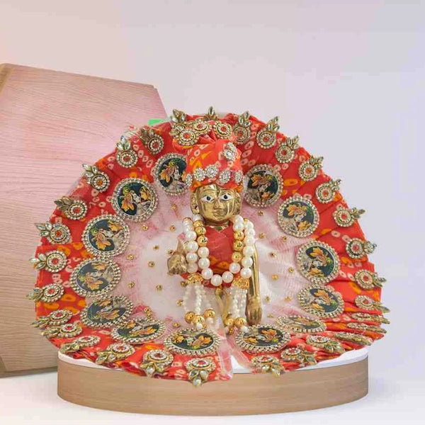 Elegant Blue-White Kanha outfit with pearl and stone work decorated turban and mala for Bal Gopal Ji Size-5