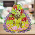 Laddu Gopal Yellow Floral Heavy Dress with Purple Border and Pearl Garland Size-5