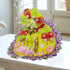 Laddu Gopal Yellow Floral Heavy Dress with Purple Border and Pearl Garland Size-5