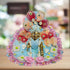 Laddu Gopal Sky Blue Floral Heavy Dress with Pink Border and Pearl Garland Size-5