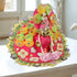 Laddu Gopal Bright Pink Floral Heavy Dress with Green Border and Pearl Garland Size-5