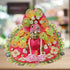 Laddu Gopal Bright Pink Floral Heavy Dress with Green Border and Pearl Garland Size-5