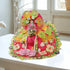 Laddu Gopal Bright Pink Floral Heavy Dress with Green Border and Pearl Garland Size-5