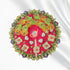 Laddu Gopal Bright Pink Floral Heavy Dress with Green Border and Pearl Garland Size-5