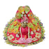 Laddu Gopal Bright Pink Floral Heavy Dress with Green Border and Pearl Garland Size-5