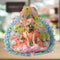 Laddu Gopal Peach Floral Heavy Dress with Blue Border and Pearl Garland Size-5