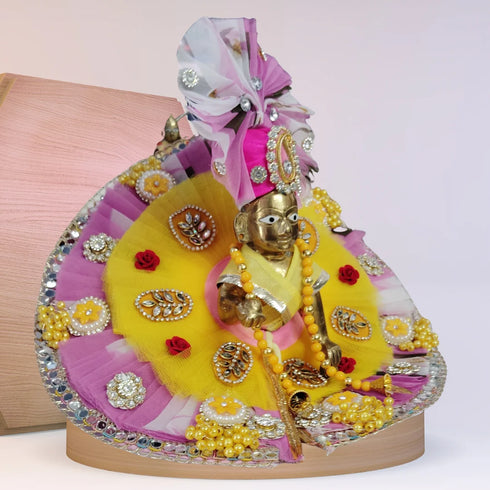 Thakur Ji Dress with Pagdi – Size 5 (Yellow & Pink Designer Outfit) Size-5