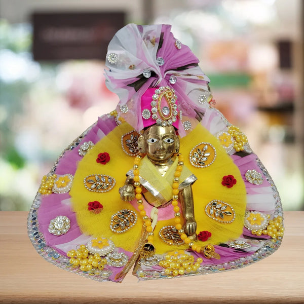 Thakur Ji Dress with Pagdi – Size 5 (Yellow & Pink Designer Outfit) Size-5