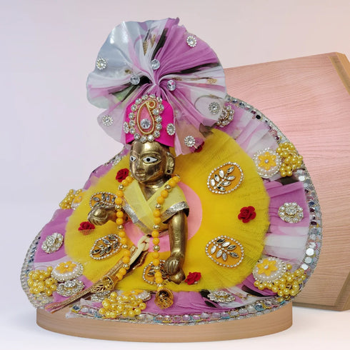 Thakur Ji Dress with Pagdi – Size 5 (Yellow & Pink Designer Outfit) Size-5