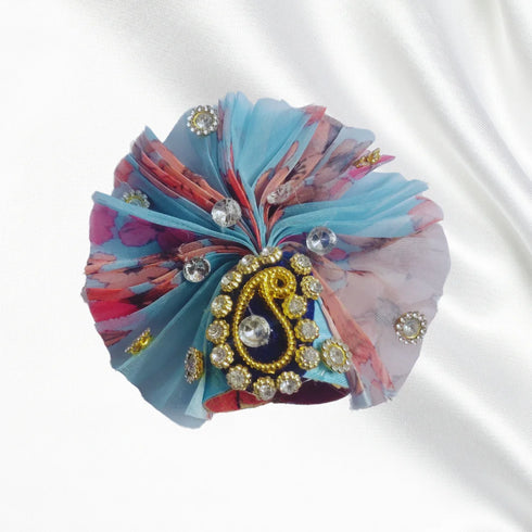 Elegant Blue Peacock Theme Laddu Gopal Ji Dress with Pagdi – Size 5