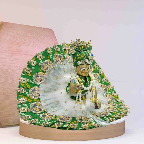 Divine Laddu Gopal Ji in Green Embroidered Dress Size-6