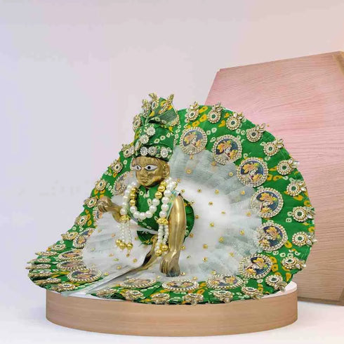 Divine Laddu Gopal Ji in Green Embroidered Dress Size-6