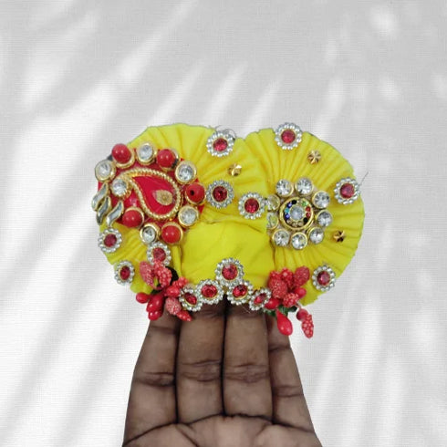 Yellow Pagri with Beautiful Stones – Traditional Touch for little Krishna Ji Size-5