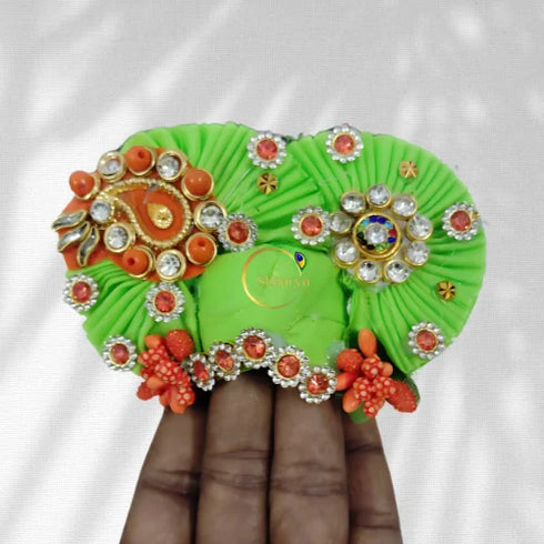 Royal Light Green Pagri with Stones – Perfect for Thakur Ji Size-6