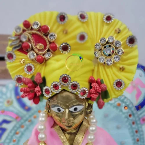 Majestic Yellow Turban with Stone Detailing for Laddu Gopal Ji Size-6